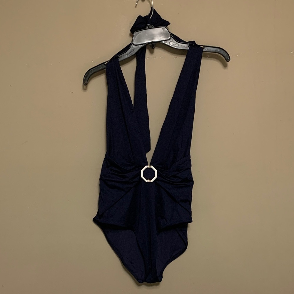 Zimmermann Women’s Navy Size 8-10 Halter Geometric Ring One-Piece Swimsuit